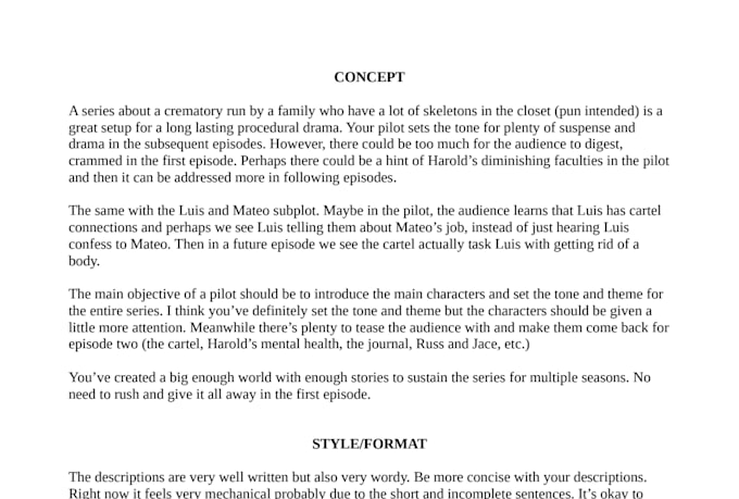 read your script and provide detailed feedback